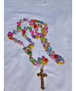 Heaven’s Rainbow Joy – Multicolor Acrylic Rosary with Gold Crucifix A66 - $29.69