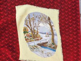 Oval needlepoint tapestry, vintage hand embroidered petit point tapestry... - $40.00