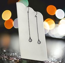 Earrings Dangle Gunmetal Chain Clear CZ Bezel Cubic Zirconia Hooks 2.5&quot; Drop - £14.78 GBP