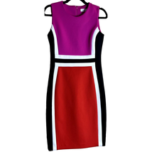 Calvin Klein Women Size 6 Scuba Sheath Sleeveless Dress Color Block Business - £14.22 GBP