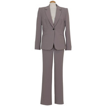 TAHARI Mushroom Taupe Brown Crepe Pintuck Pleat Accent Wide Leg Pant Suit 12 - £109.83 GBP