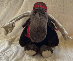 Vintage 1989 Summit Collection Plush Whimsical Moose Big Antlers 14” Hat &amp; Scarf - £11.87 GBP