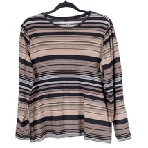 Westbound Petites TShirt PXL Womens Brown Black Striped Long Sleeve 100%... - $15.70