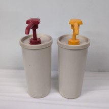 Set of 2 Vintage TUPPERWARE Pump Dispensers Ketchup Mustard 640 1553 Camping RV - £8.68 GBP