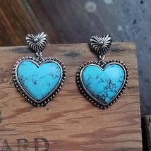 Artificial Turquoise Alloy Heart Dangle Earrings - £7.06 GBP