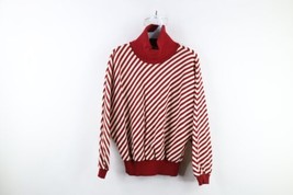 Vintage 70s Streetwear Womens Large Striped Knit Turtleneck Sweater Red USA - £35.57 GBP