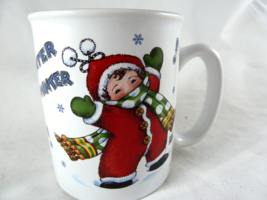 Mary Engelbreit Porcelain Mug Winter Schminter Child in Snow CUTE! - $11.77