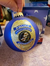 Krebs Police Department Round Glass Christmas Ornament Protect and Serve FS - £12.60 GBP