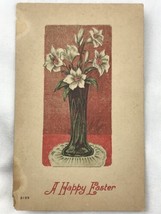 A Happy Easter Antique Postcard Vintage Flowers In Vase - $15.95