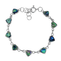 Love All Around Heart Link Abalone Shell Inlay .925 Silver Bracelet - £27.25 GBP