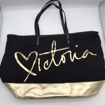 Victoria Secret Black and Gold Tote Overnight Bag Discontinued Zipper cl... - £13.58 GBP