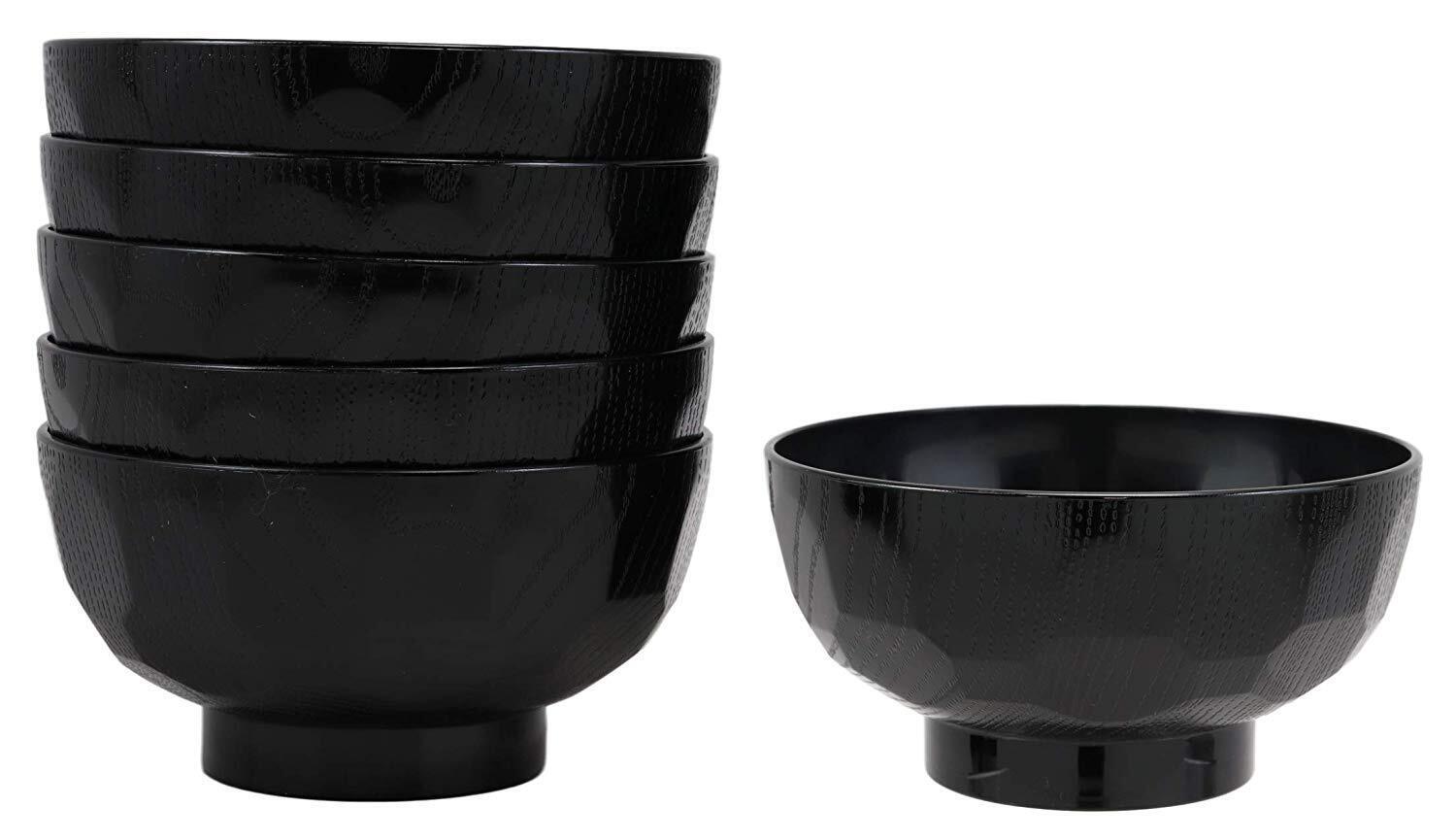 Ebros Japanese Contemporary Black Lacquer Ridged Bowls Made In Japan Set... - $22.99