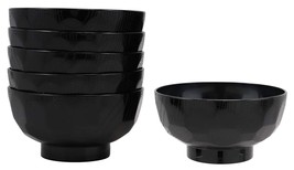 Ebros Japanese Contemporary Black Lacquer Ridged Bowls Made In Japan Set... - £18.09 GBP