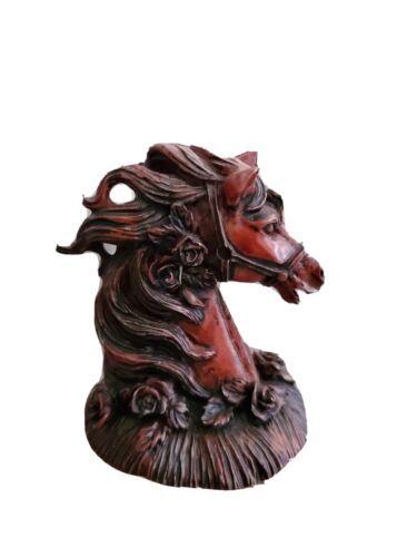 Vintage Wild Horse Stallion Head Chinese Red Cinnabar Figurine Cast Resi... - $9.49