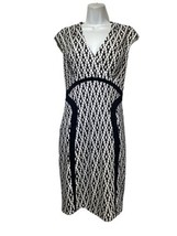 Kay Unger New York Black White Midi Dress Fitted Cap Sleeve V-Neck Size 10 - £23.26 GBP