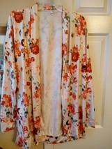 Ladies Thin Open Floral Top, Red and Pink Flowers on White Background, L... - $4.70