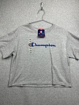 Champion Crop T Shirt Women&#39;s Size M Cotton Gray Classic Logo - £15.64 GBP