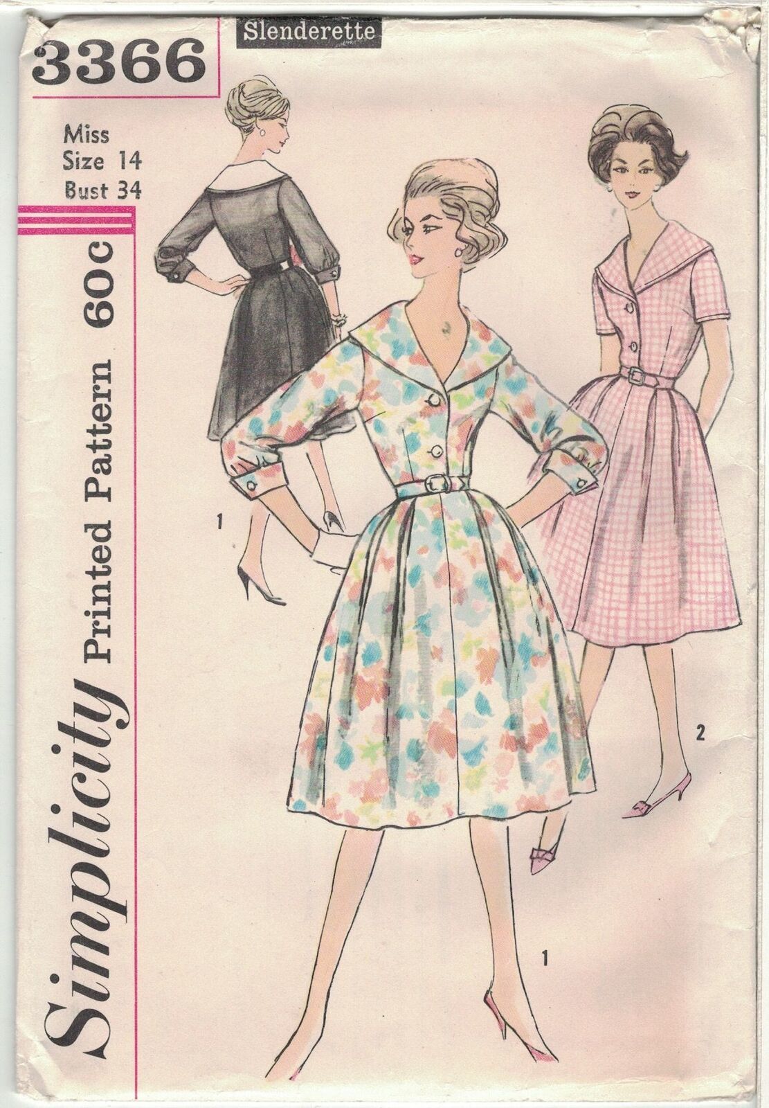 Simplicity 3366 Shirtwaist Dress Pattern  1950s 1960s Misses Bust 34 Uncut - £17.67 GBP
