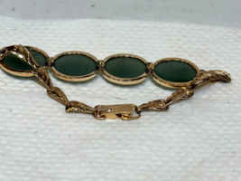 Vtg 14K Yellow Gold Green Stone Bracelet 12.33g Fine Jewelry 7&quot; Long - £672.61 GBP