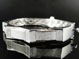 1.55Ct Moissanite Diamond Gold Plated 925 Silver Men&#39;s Exclusive Bangle Bracelet - £633.08 GBP