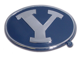 brigham young byu cougars oval navy blue logo chrome auto car emblem usa made - £23.94 GBP