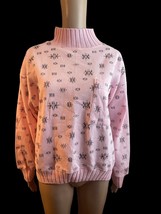 Women&#39;s Large Mock-neck Fleece Sweatshirt Pink Snowflake Mom 1980s New V... - $21.23