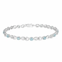 14K White Gold Plated 2Ct Lab-Created Aquamarine Infinity Tennis Bracelet 7&quot; - £99.55 GBP