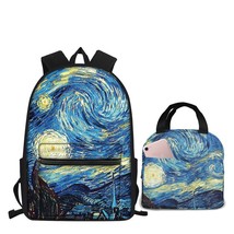 Van Gogh Set School Bags Starry Sky Printing Students Teenagers Book-Bag Childre - £45.28 GBP