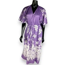 Vtg 70s 80s Granada House Dress Gown Robe Size Medium Womens Purple Floral Zip - £19.46 GBP