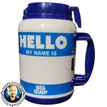Big Gulp Whirley 7 Eleven Travel Mug Blue Hello My Name IS- No Straw 52 Ounces - £19.66 GBP