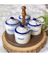 Vtg Condiment Carousel Caddy Lazy Susan Ceramic Set Ketchup Relish Musta... - $700.97 MXN