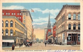 Jamestown New York~Third Street Looking West From MAIN-TROLLIES~1918 Postcard - £7.60 GBP