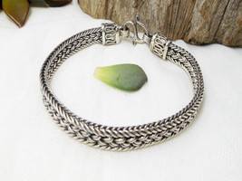 Flat Woven Chain Bracelet 7.5&quot;, 925 Sterling Silver, Handmade Unisex Bracelet  - £137.46 GBP