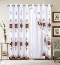 Emely Burgundy Color Embroidery Curtains Windows Panel 2 Pcs (110”x84”) - £38.93 GBP