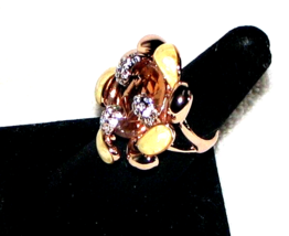 Antiq. Camille Lucia Ring, 12ct Honey Yellow Citrine GStone on Brass Ring Sz.6.5 - £28.48 GBP