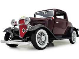 1932 Ford 3-Window Coupe Burgundy with Black Top 1/18 Diecast Model Car ... - $70.94