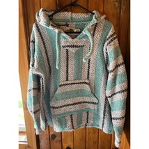 Cozy Baja Hoodie Striped Pullover Sweater Mint Green Gray  size Medium - $456.16 MXN