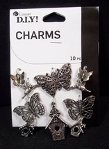 Cousin DIY silver tone CHARMS Butterflies &amp; Birdhouses 10 pcs NEW - £3.53 GBP