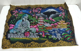 Vtg Oil On Black Velvet Painting Asian Buddha Houses Etc MCM Chinese Japanese - £76.93 GBP