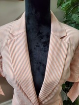 Nine West Women&#39;s Striped 100% Cotton Short Sleeve Single Breasted Blazer Size 6 - £22.37 GBP