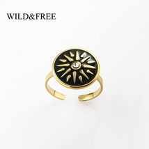 Wild&amp;Free Vintage Round Finger Rings For Women Adjustable Stainless Steel Gold W - £8.39 GBP