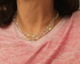 Vintage Clear Bead Double Strand Necklace 16 Inches - $19.79