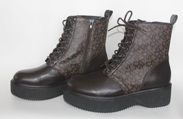 DKNY Iconic Monogram ROSELYN Zipper Lace-Up Dark Brown Boots Wm&#39;s NWOT D... - $68.99