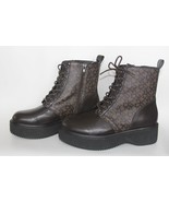 DKNY Iconic Monogram ROSELYN Zipper Lace-Up Dark Brown Boots Wm&#39;s NWOT D... - $68.99