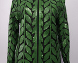 Green leather leaf jacket women design 04 genuine short zip up light lightweight 1 thumb155 crop