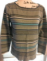 Women’s Gap XL Striped Pullover Blk Gray Shirt Blouse Bust 40” L 22” SKU 034-34 - £4.66 GBP