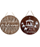 2 pack Christmas Wooden Decorative Round Signage Nativity 8X8 - $7.99