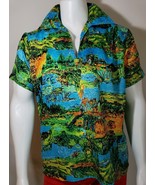 60s Surfer Shirt Mens M Crazy Colorful Dagger Collar Van Gogh Print Troy CA - $876.95 MXN