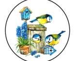 BIRDS IN BIRD HOUSE ENVELOPE SEALS STICKERS LABELS TAGS 1.5&quot; ROUND FLORA... - $7.49