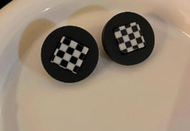 New autumn and winter black and white checkered love star earrings check... - $19.80